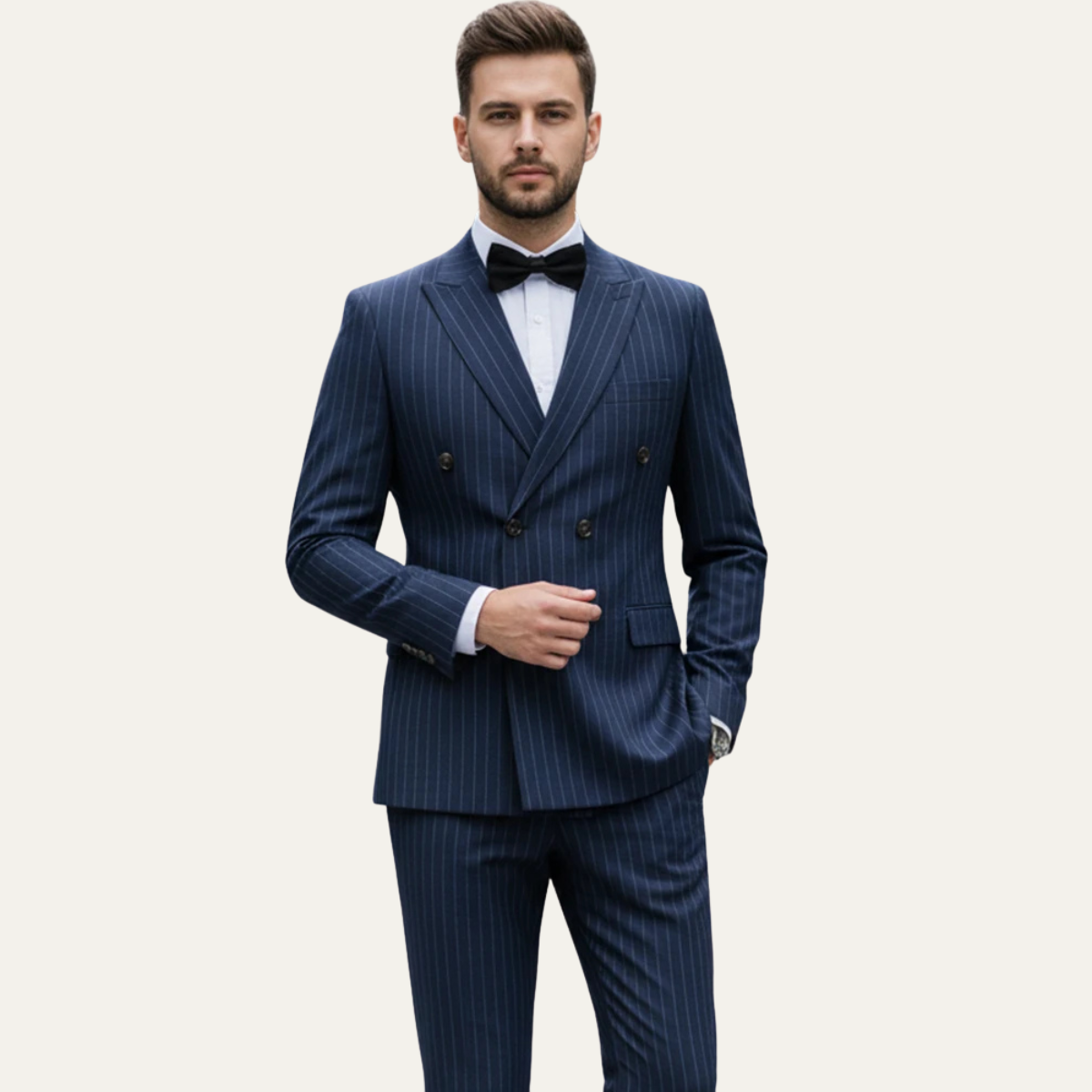 The Torbole Men’s Pinstripe Double Breasted Suit – 2 Piece Slim Fit Blazer & Trousers
