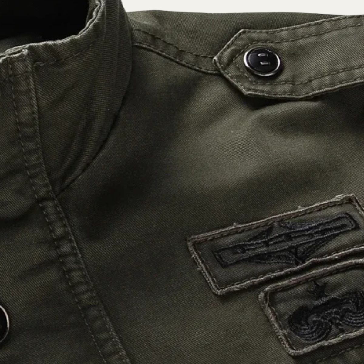 The Levanzo Men's Khaki Military Jacket with Stand Collar & Pockets