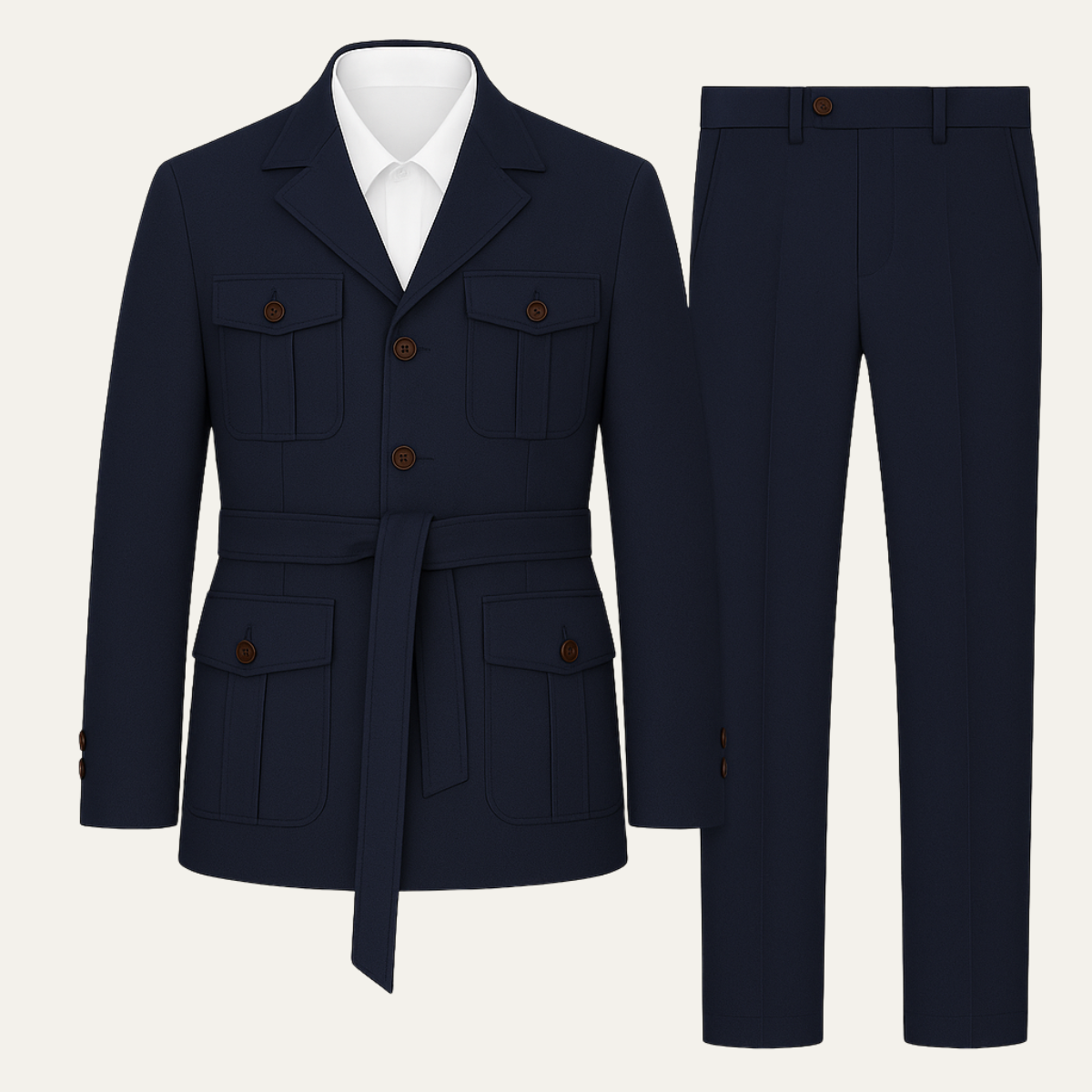The Asiago Men’s Classic Safari Suit – 2 Piece Belted Blazer &amp; Trousers Set
