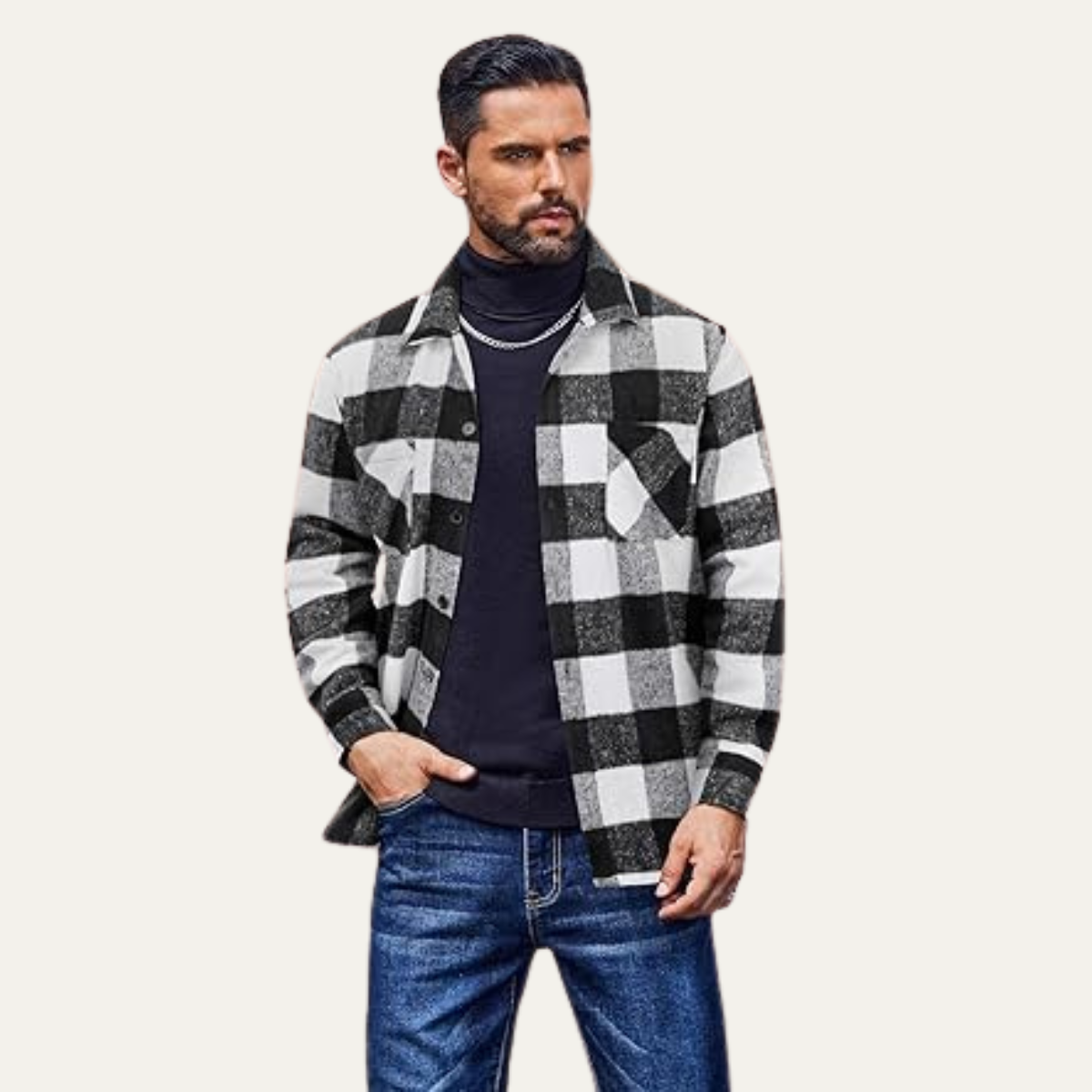 The Sorrento Men’s Trendy Flannel Plaid Fleece Jacket  with Pockets