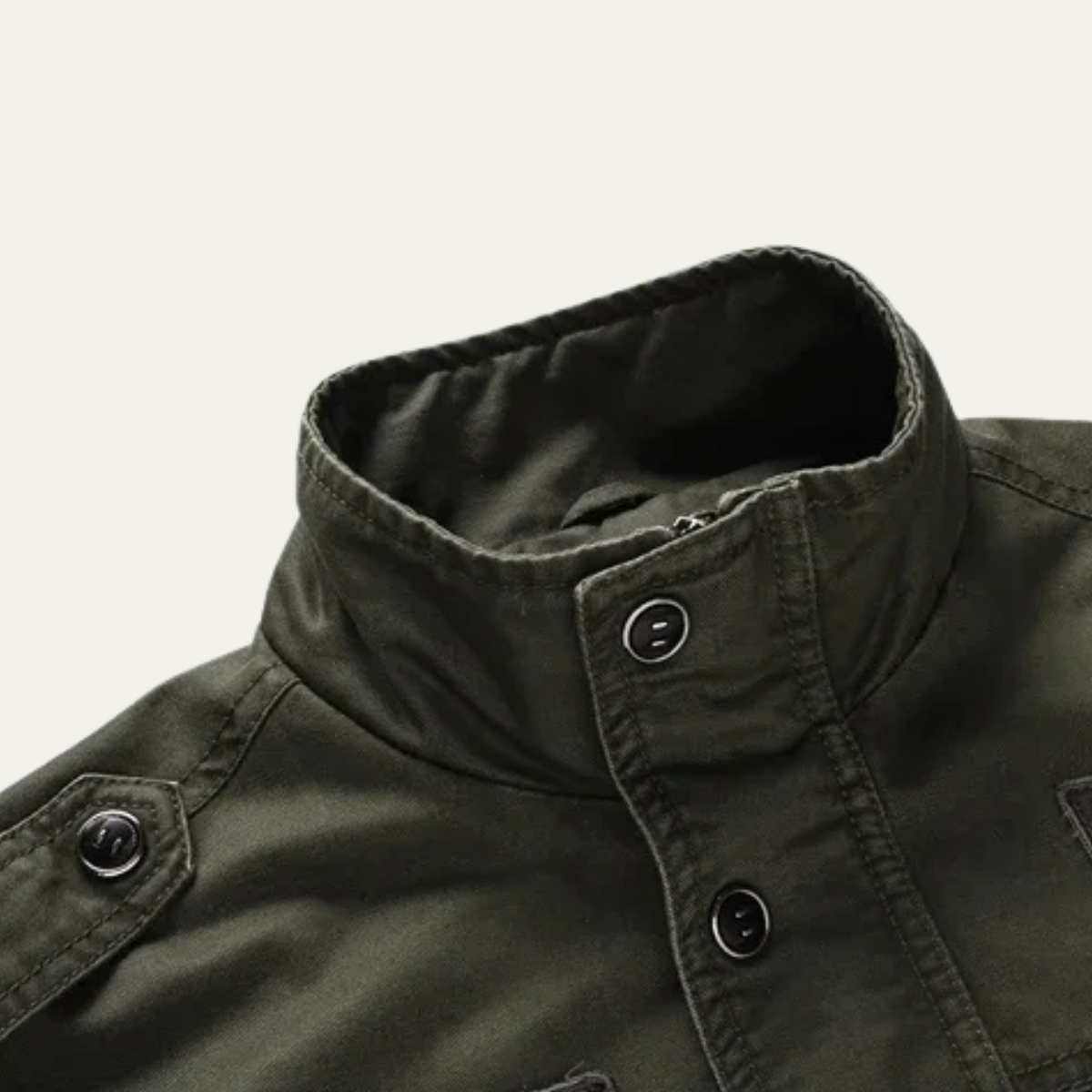 The Levanzo Men's Khaki Military Jacket with Stand Collar & Pockets