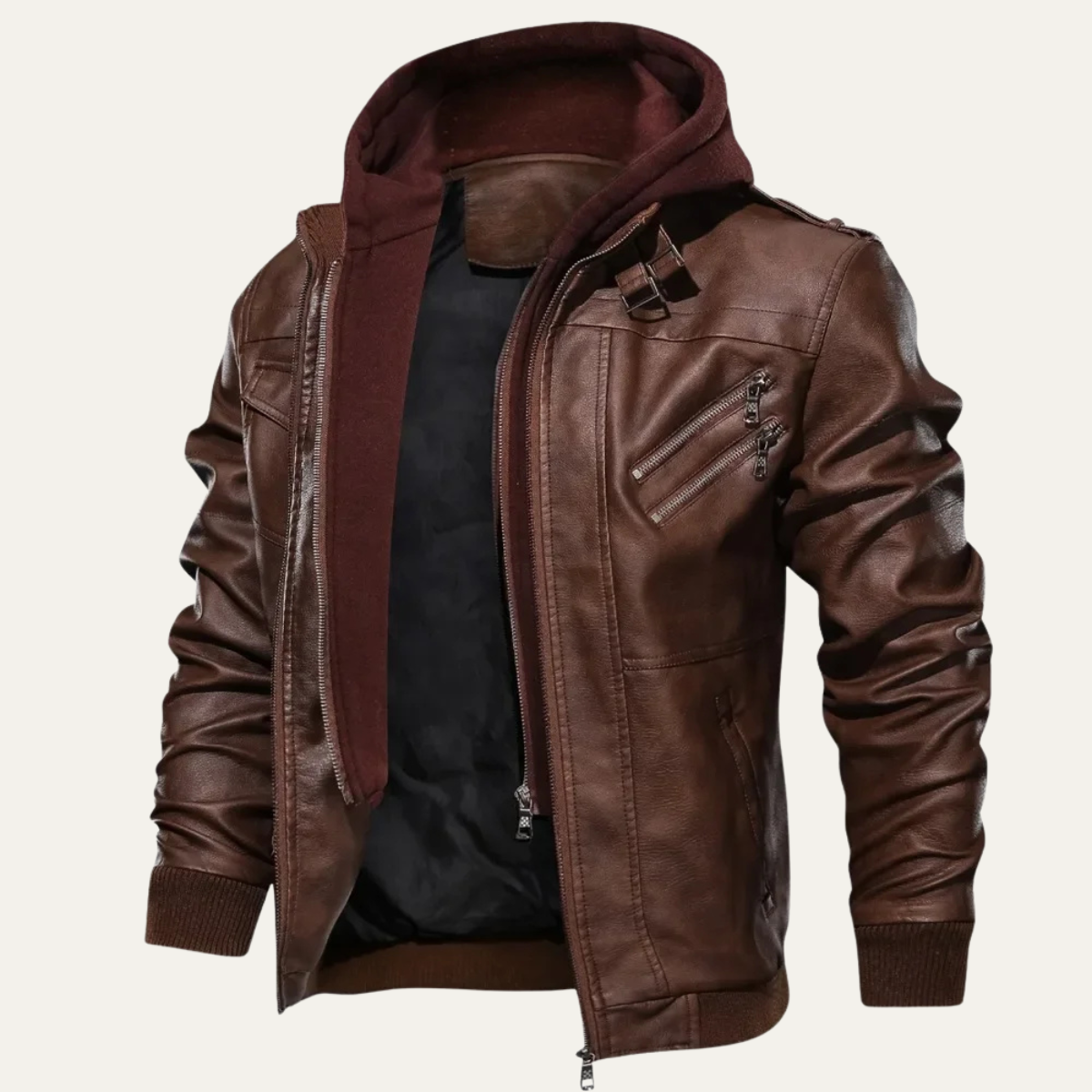 The Chelsea Men’s Vintage Biker Leather Hooded Jacket