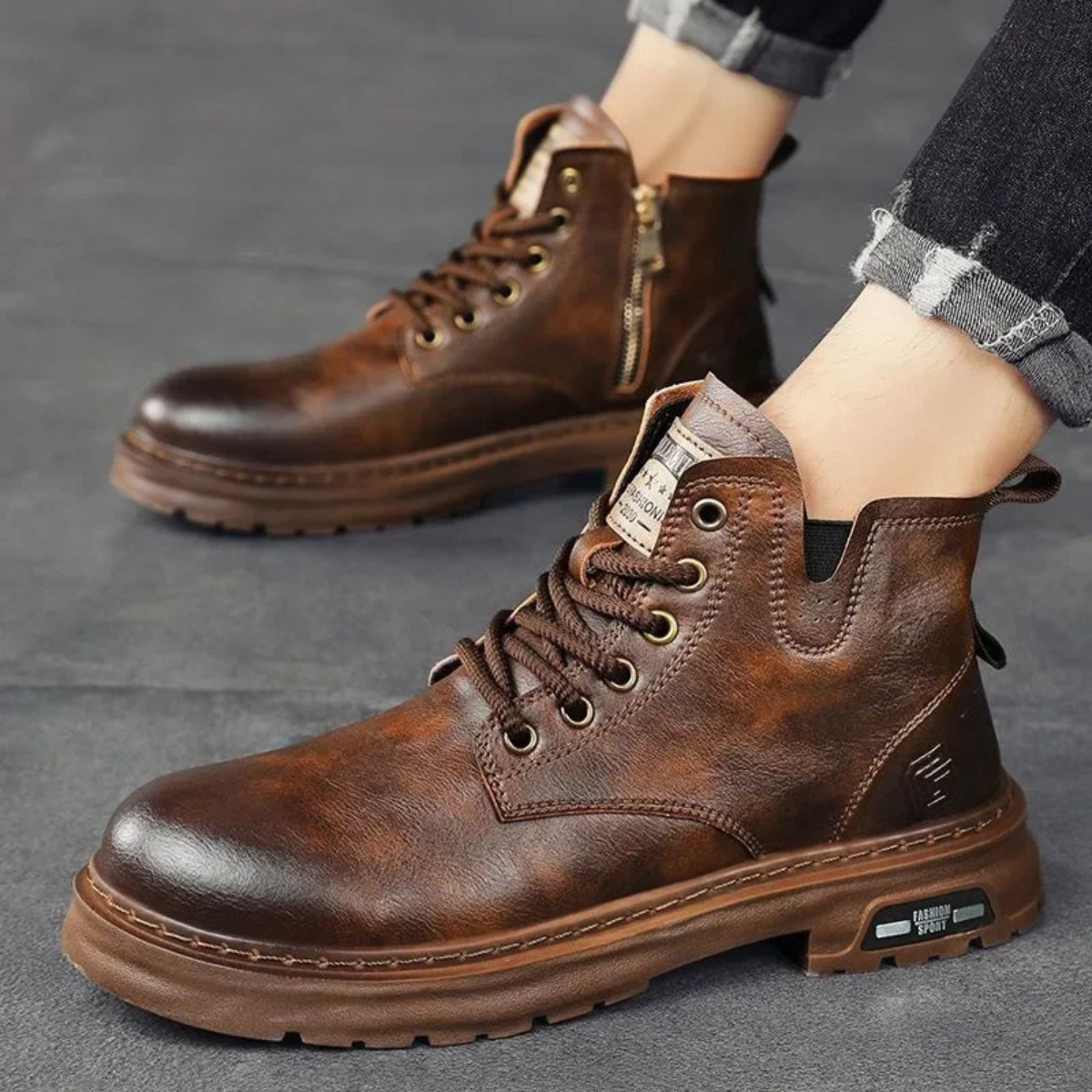 The Belgravia Men’s Brown Leather Work Boots with Non-Slip Sole
