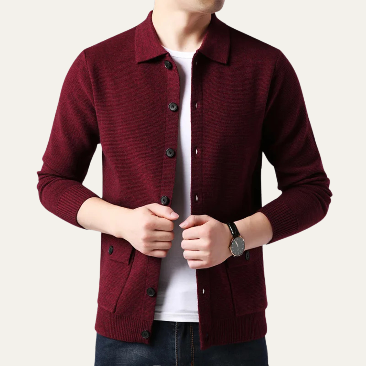 The Skye Men's Knit Button Cardigan with Turn Down Collar
