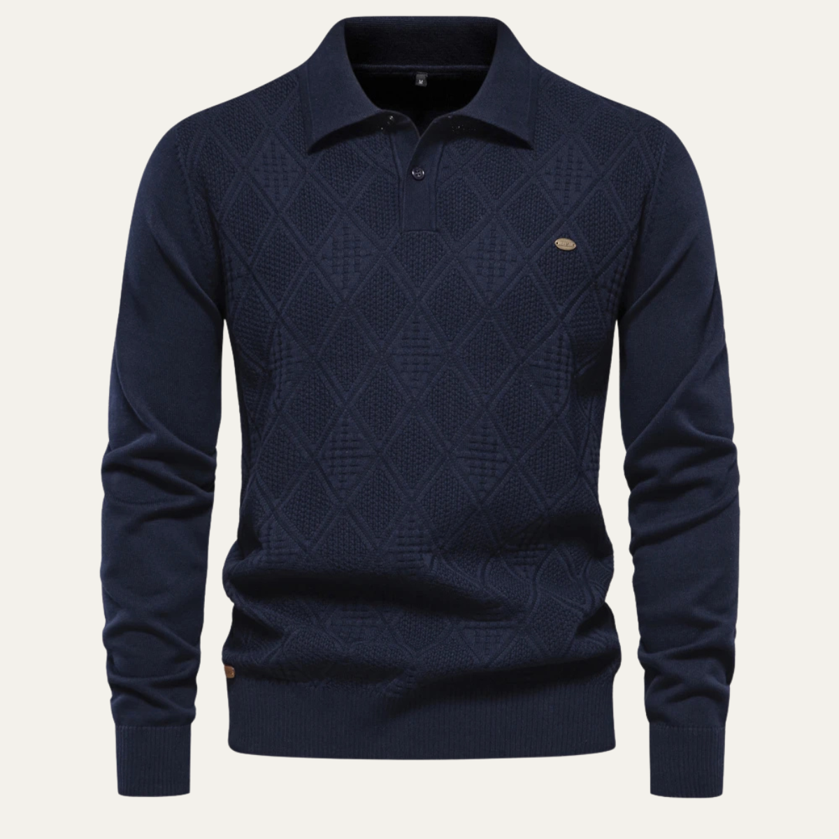 The Hebrides Men's Casual Diamond Pattern KnitPolo Jumper