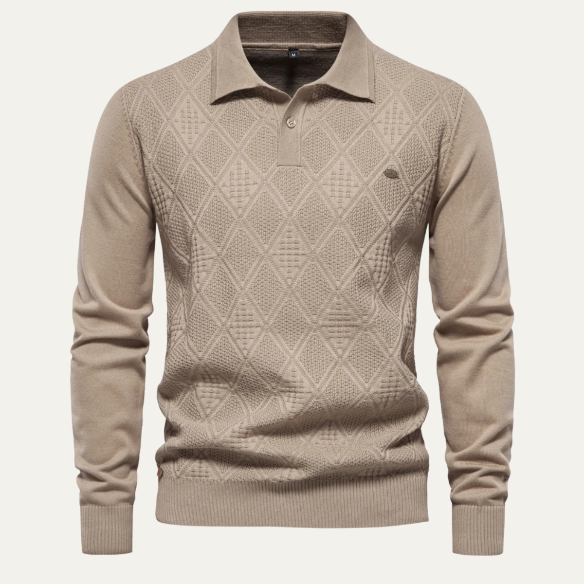 The Hebrides Men's Casual Diamond Pattern KnitPolo Jumper