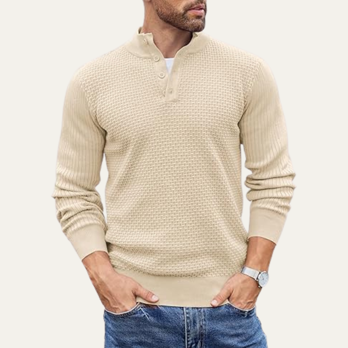 The Portofino Men’s Casual Knitted Henley Textured Jumper