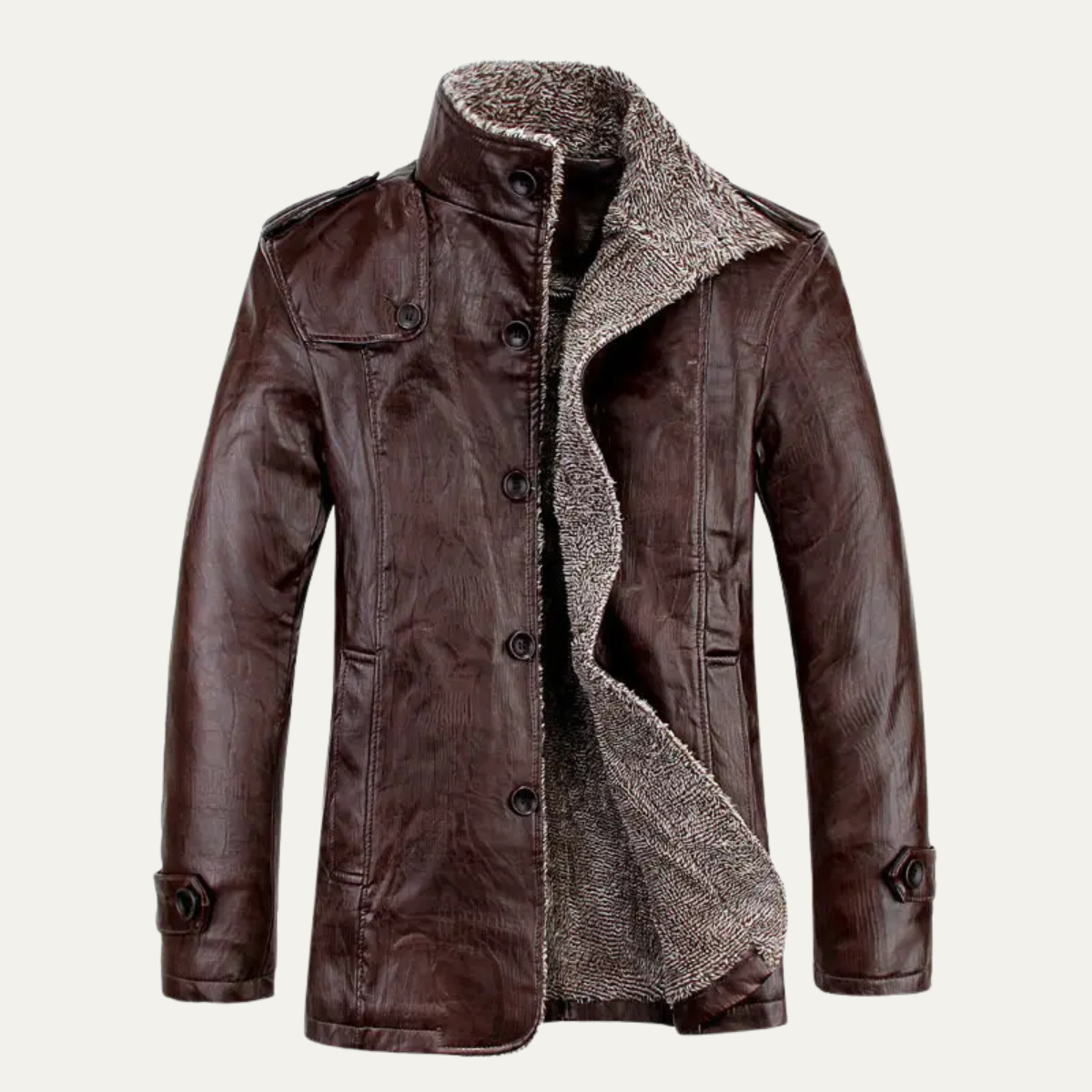 The La Spezia Men’s Leather Jacket – Warm Fleece Lined Winter Coat with Stand Collar