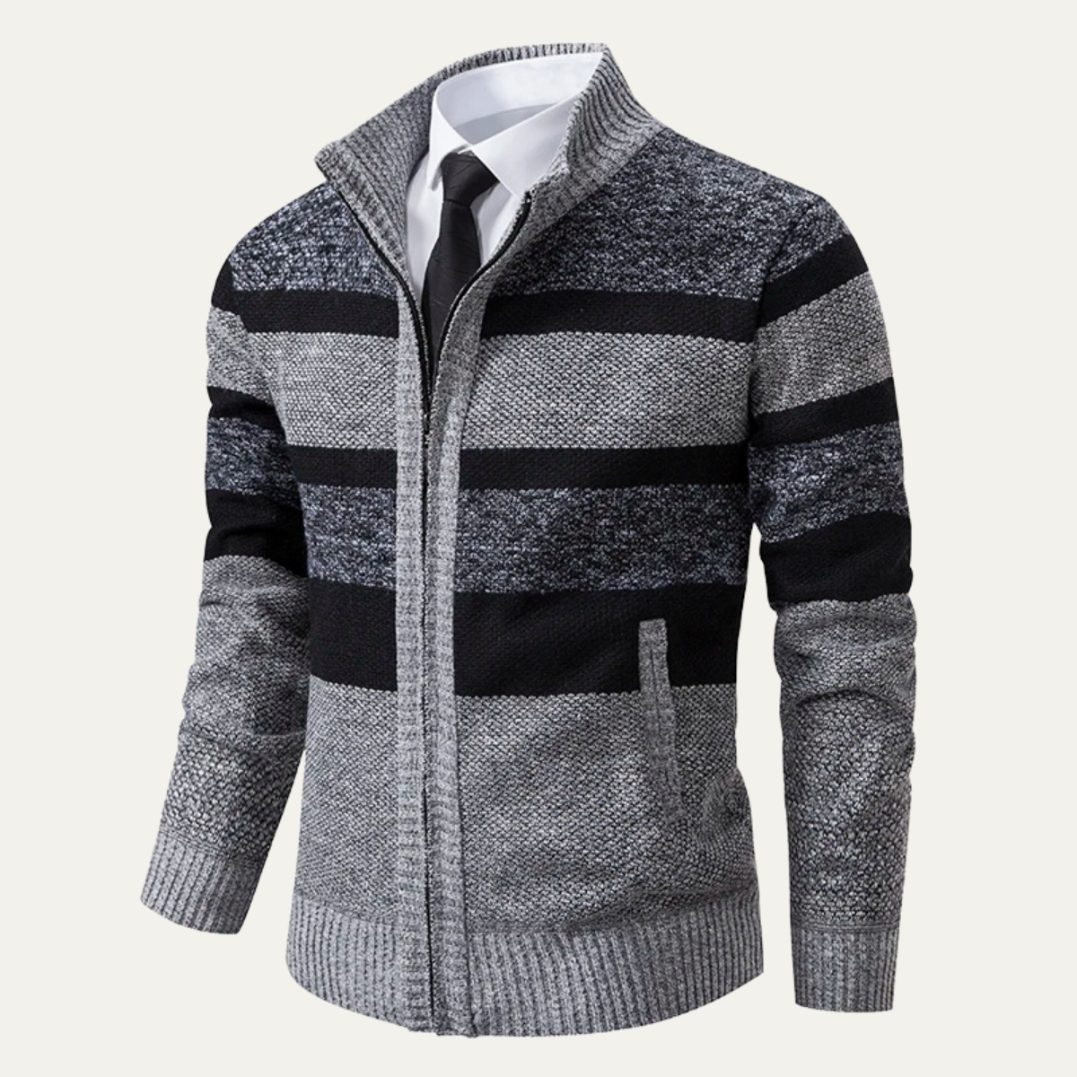 The Viareggio Men’s Knit Warm Striped Zip Cardigan