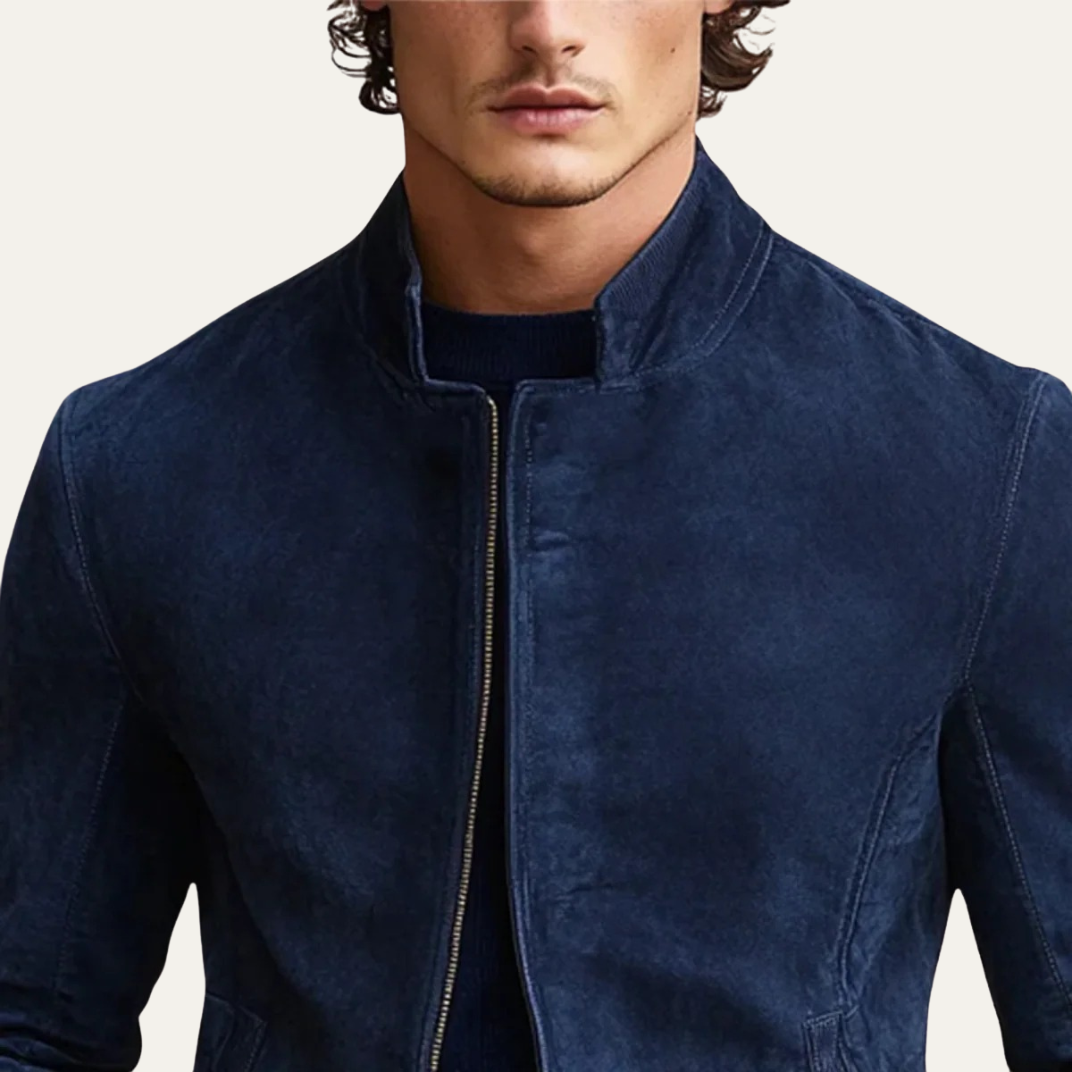 The Cirencester Men's Suede Zip Up Casual Bomber Jacket in Navy