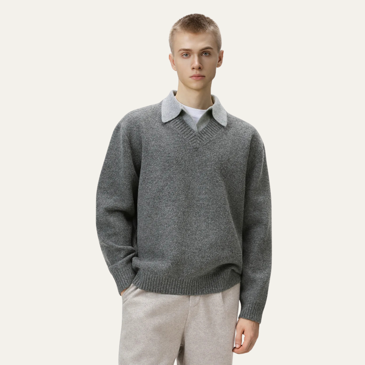 The Porto Cesareo Men’s Casual Loose Fit Polo Collar Knit Jumper