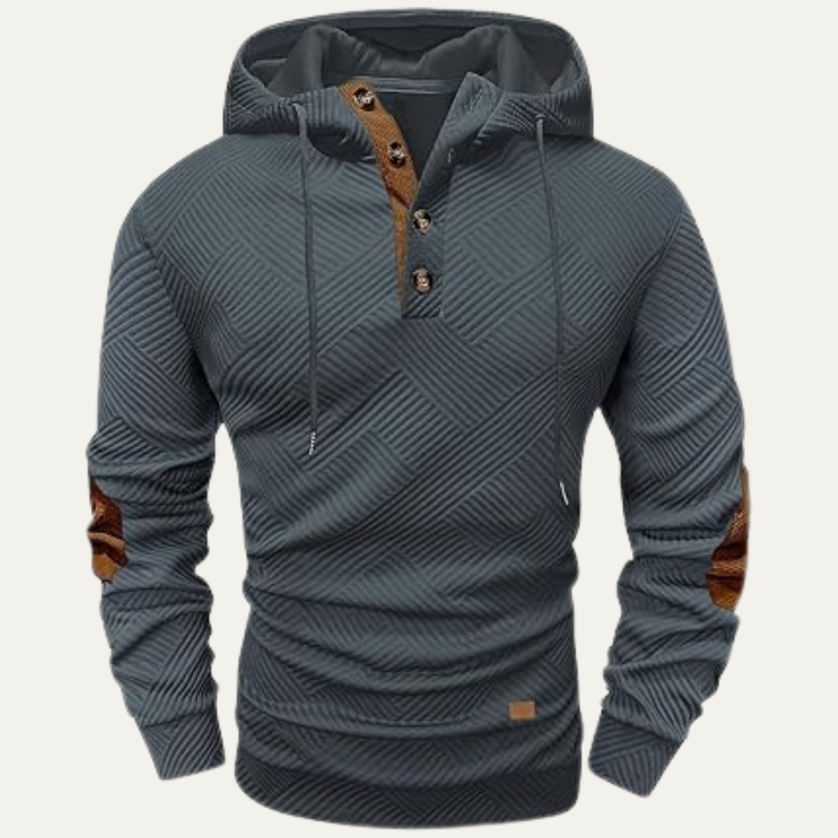 The Vernazza Men’s Button Collar Hoodie Jumper with Drawstring and Patch Detail