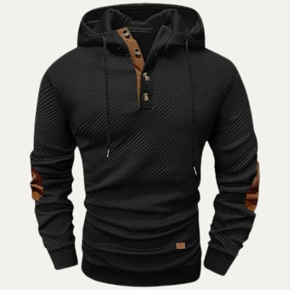 The Vernazza Men’s Button Collar Hoodie Jumper with Drawstring and Patch Detail