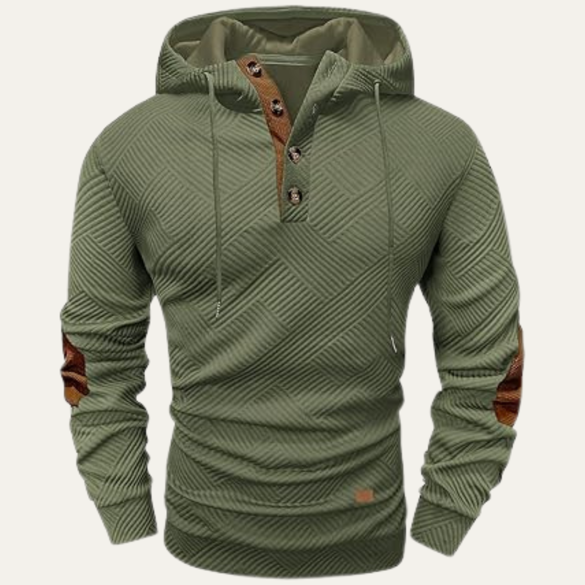 The Vernazza Men’s Button Collar Hoodie Jumper with Drawstring and Patch Detail