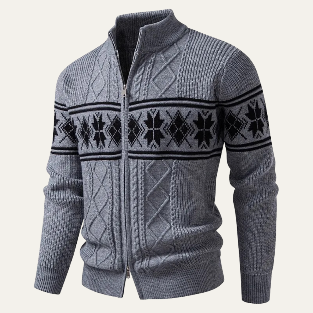 The Cisternino Men’s Nordic Zip Winter Cardigan with Classic Pattern