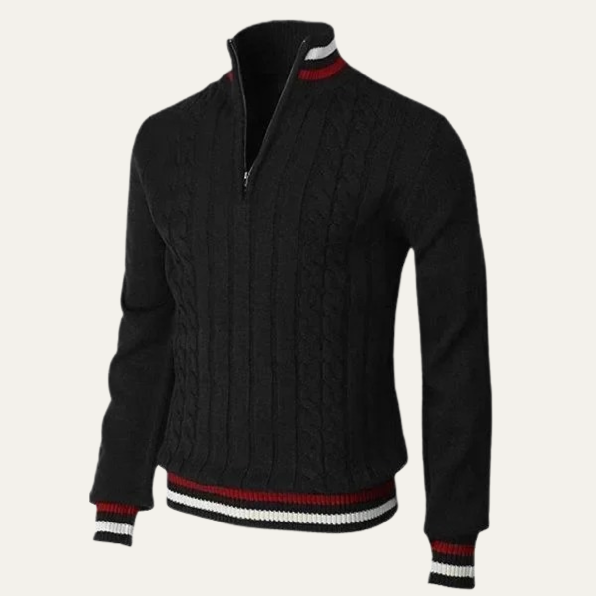The Castelrotto Men’s Warm Half Zip Knit Jumper with Stripe Trim