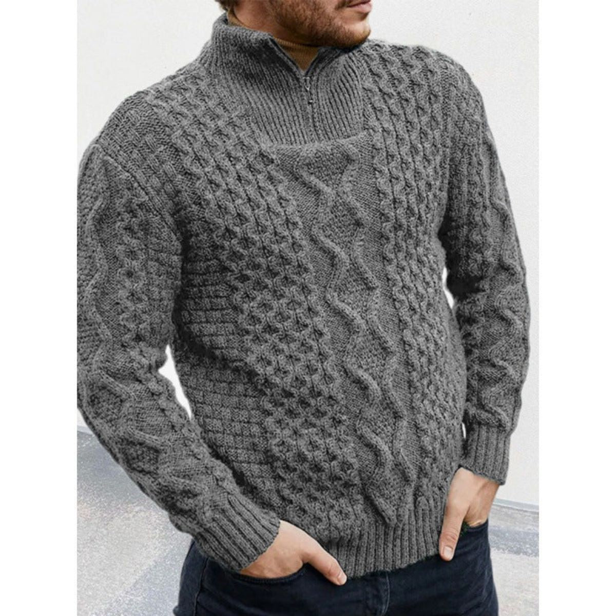 The Dublin Quarter Zip Wool Cable Knit Jumper for Men