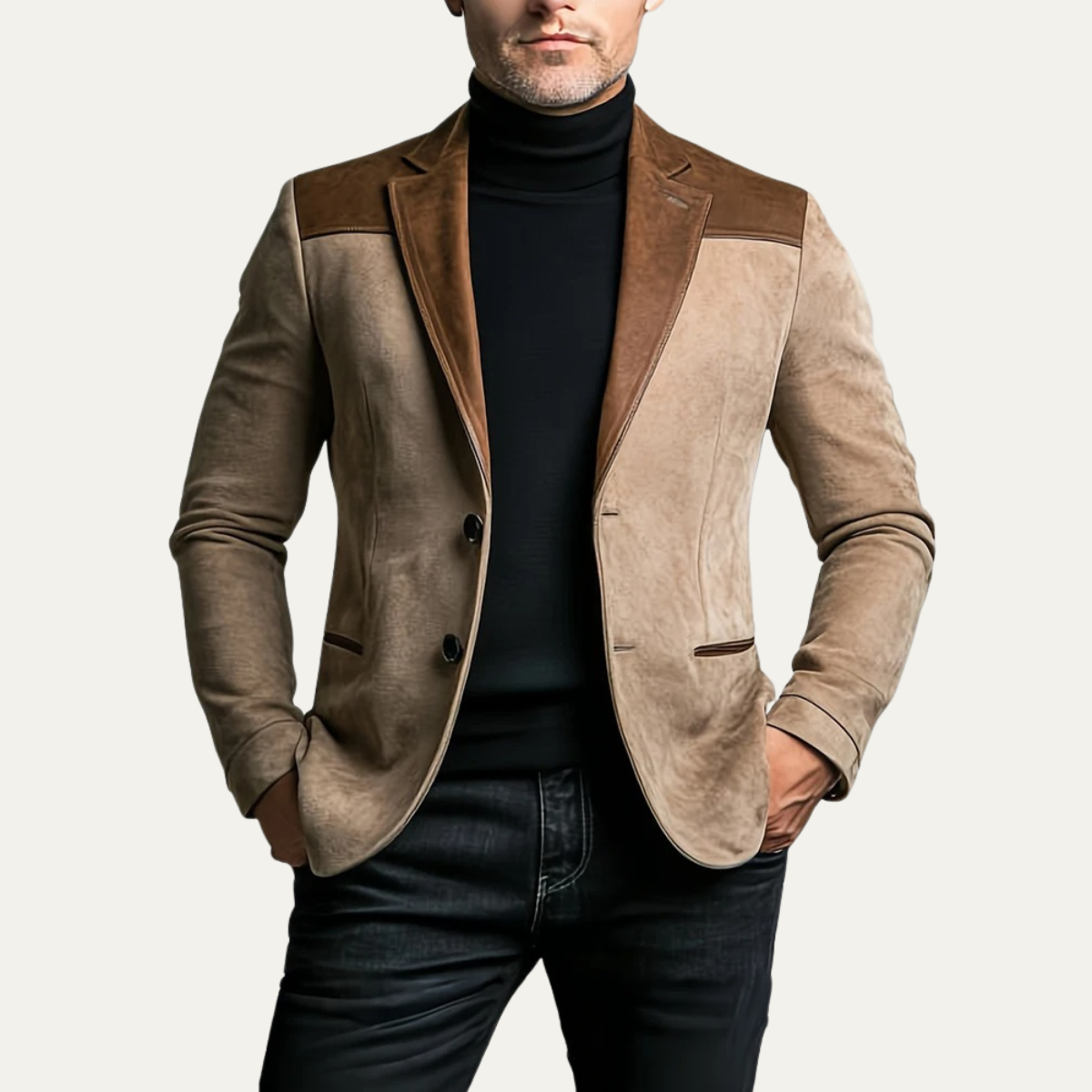 The San Quirico Men’s Elegant Slim Fit Khaki Suede Blazer Jacket