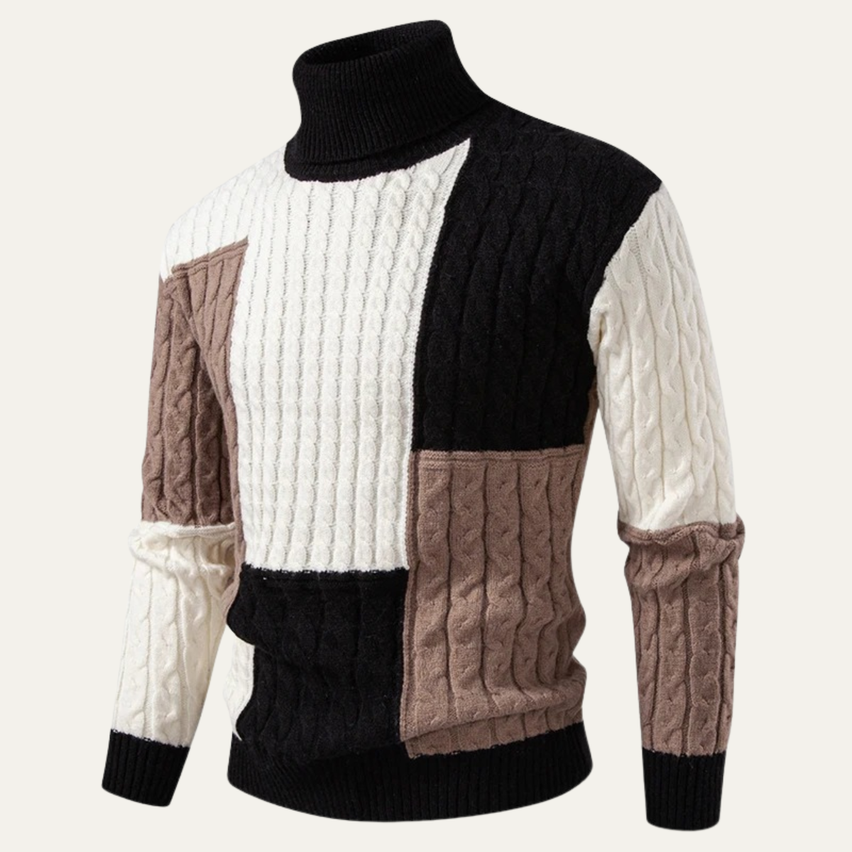 The Bevagna  Men’s Patchwork Knit Colour Block Turtleneck Jumper