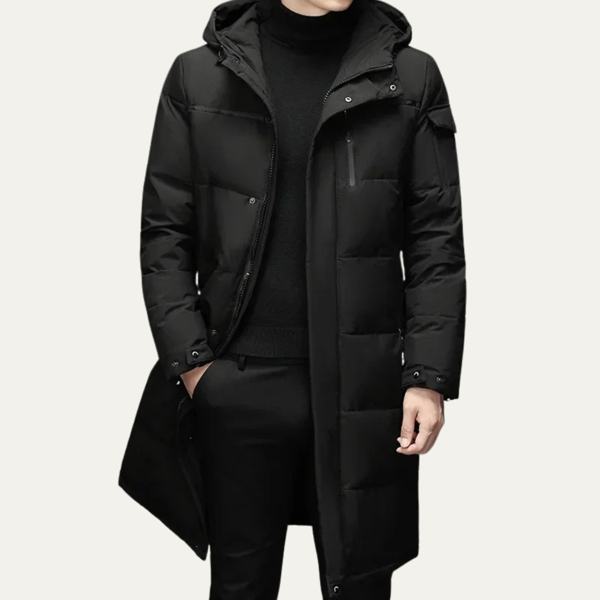 The Woking Men’s Thermal Longline Black Puffer Coat with Hood