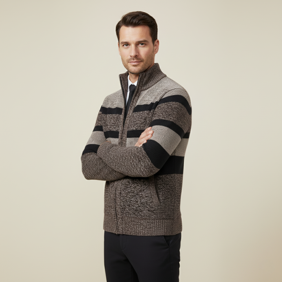 The Desenzano Men’s Knit Winter Striped Zip Cardigan