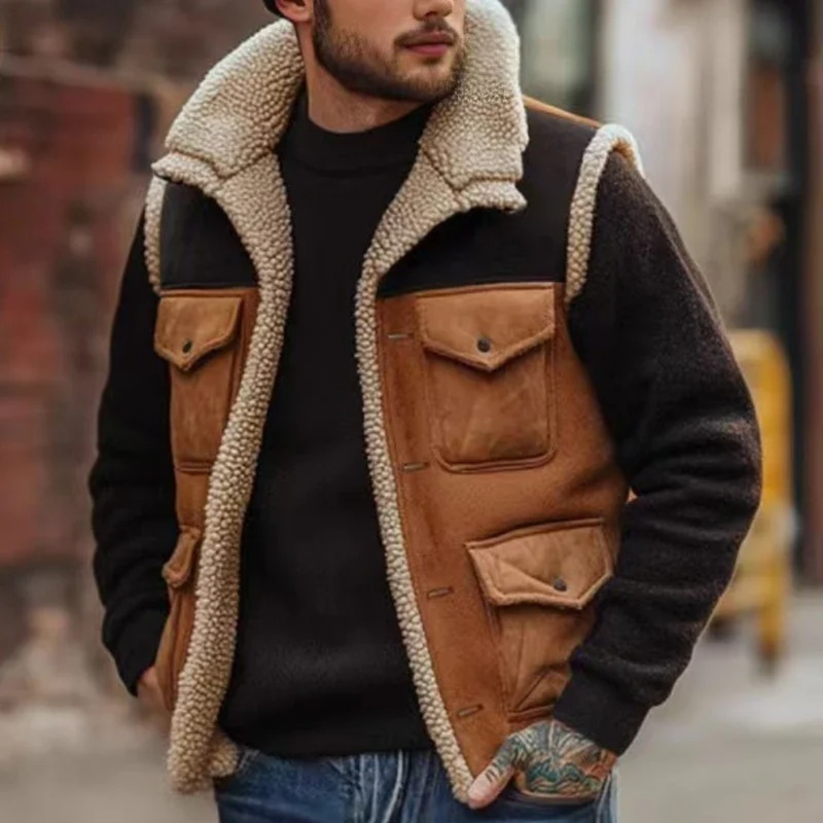 The Rhyl Men's Warm Retro Shearling Gilet with Pockets