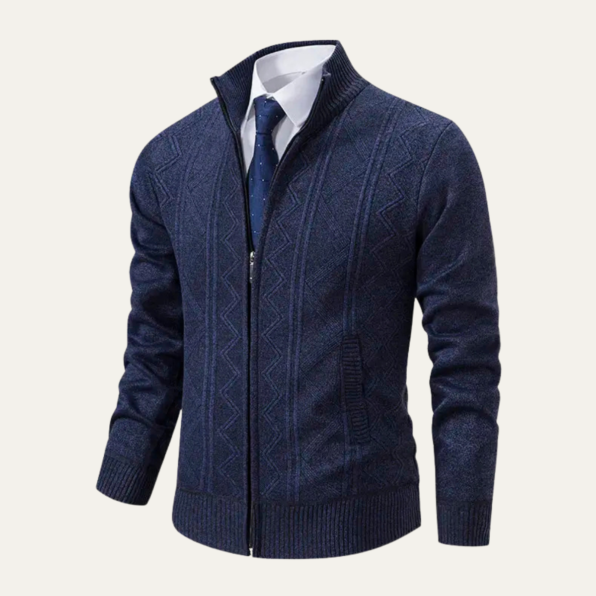 The Chianti Men’s High Neck Winter Zip Up Knit Cardigan