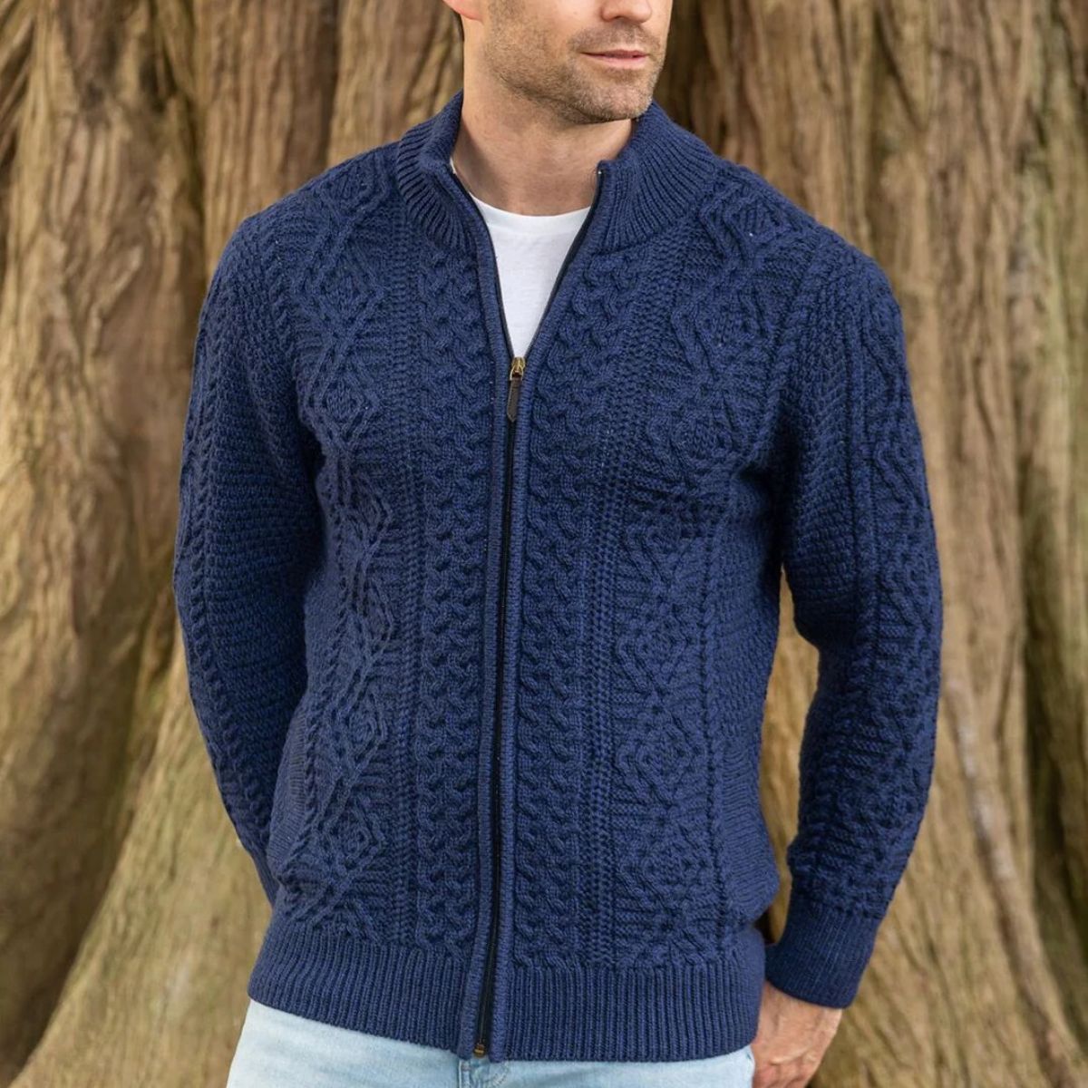 The Galway Cable Knit Full Zip Wool Cardigan for Men
