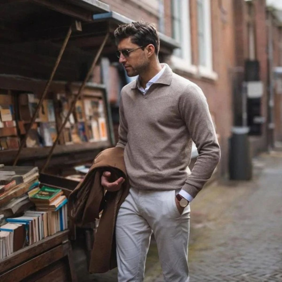 The Venice Cotton V Neck Polo Shirt for Men - Old Money Style