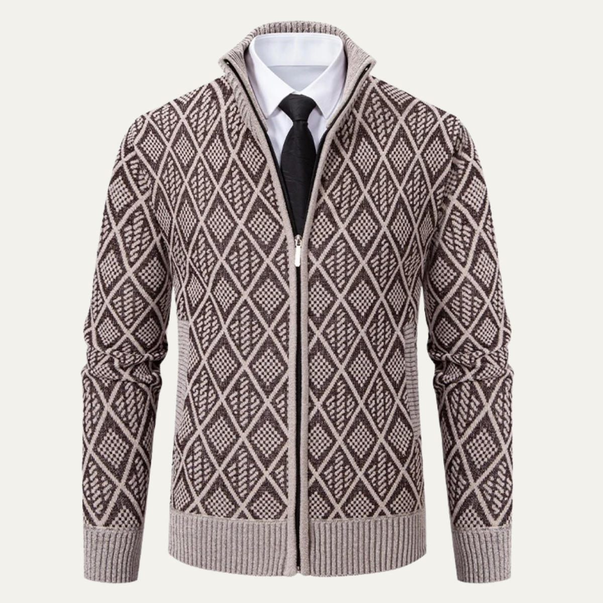 The San Gimignano Men’s Knit Diamond Pattern Zip Jacket with Stand Collar