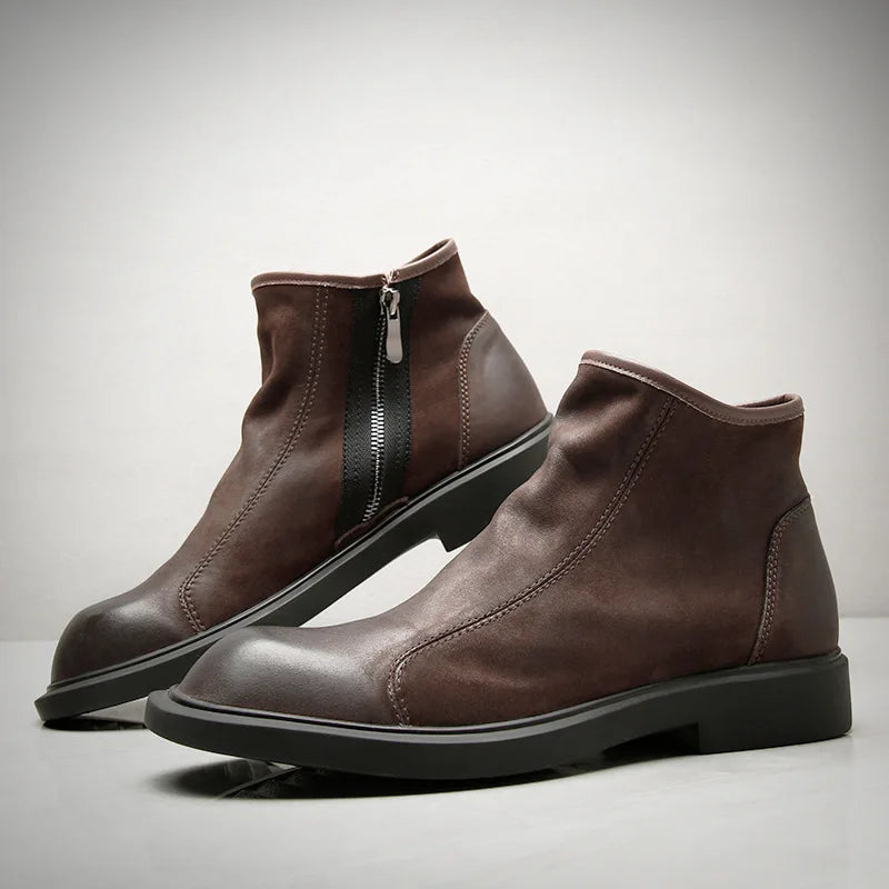 The Bari Men's Warm Plush Zip Up Leather Ankle Boots