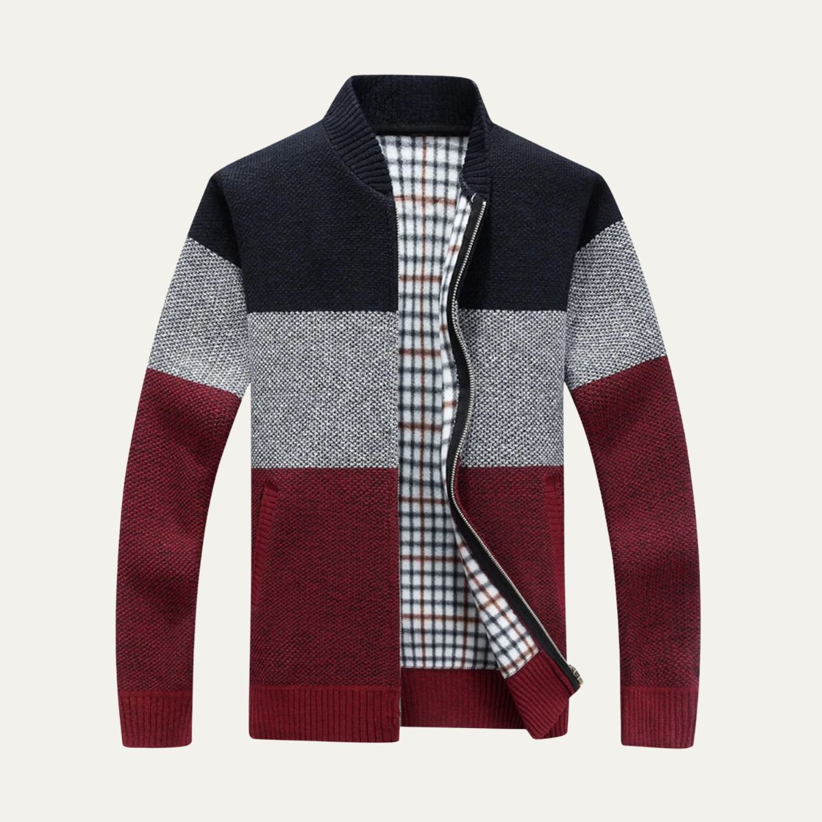 The Levanto Men’s Colour Block Zip Up Knit Cardigan