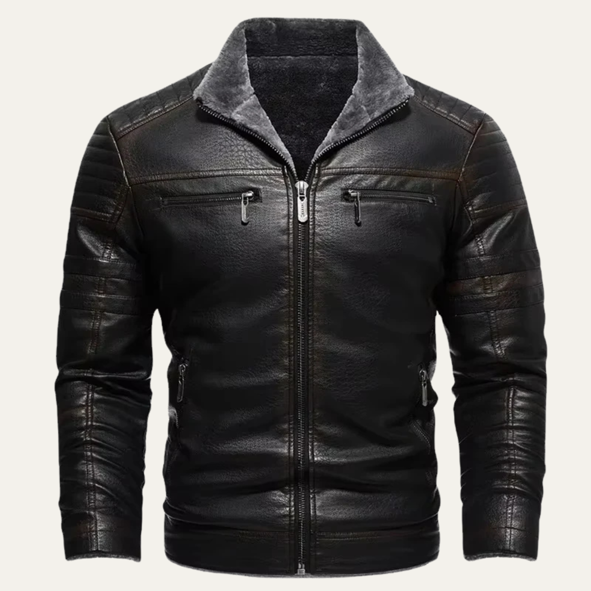 The Galloway Men's Warm Fleece Winter Leather Biker Jacket