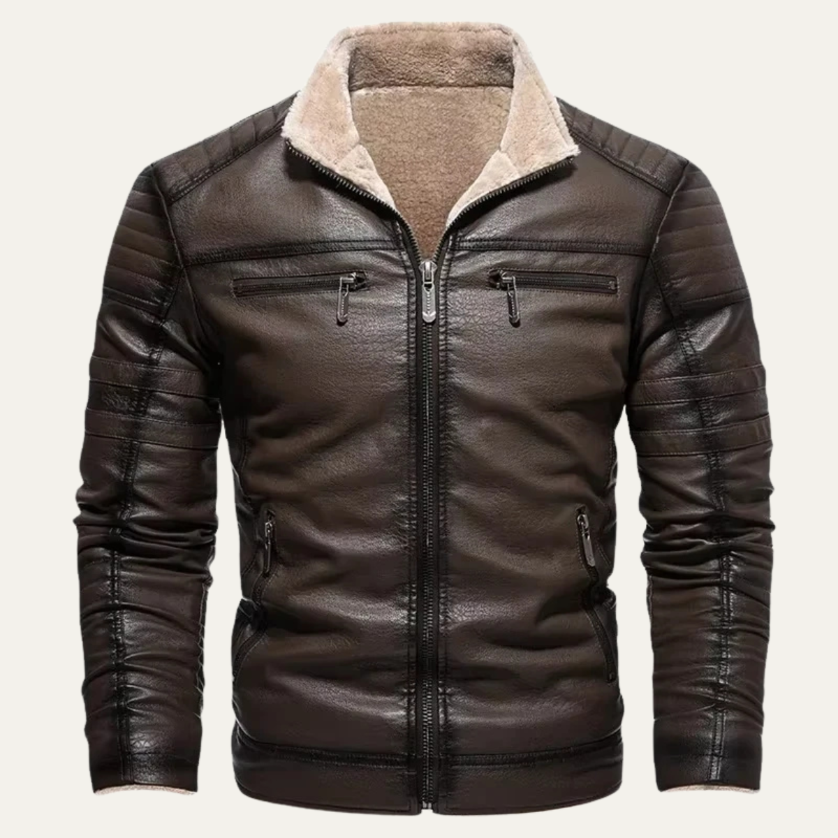The Galloway Men's Warm Fleece Winter Leather Biker Jacket