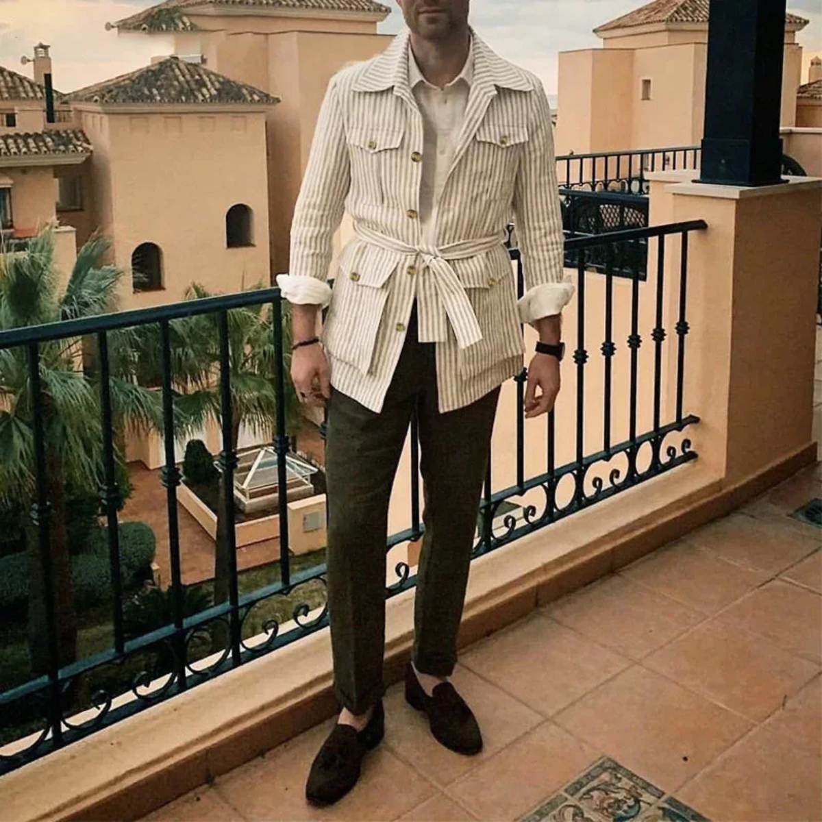 The Lewis Men's Lighweright Striped Linen Shirt with Belt