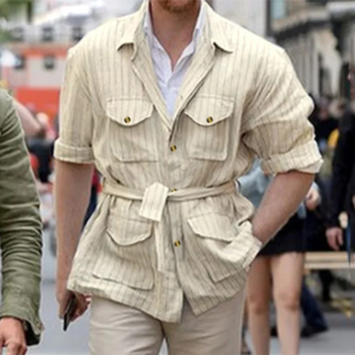 The Lewis Men's Lighweright Striped Linen Shirt with Belt