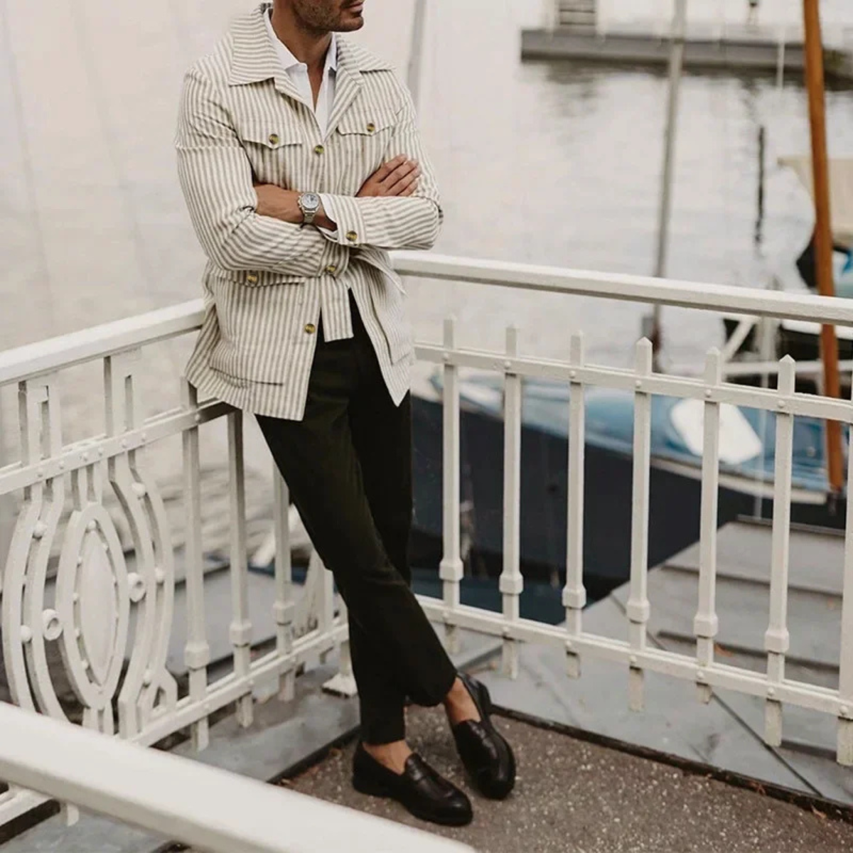 The Lewis Men's Lighweright Striped Linen Shirt with Belt