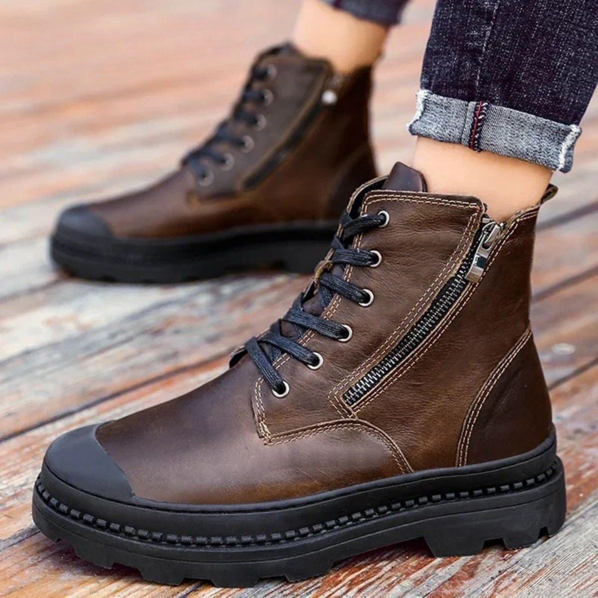 The Windsor Men’s Zip Lace Up Leather High Top Work Boots