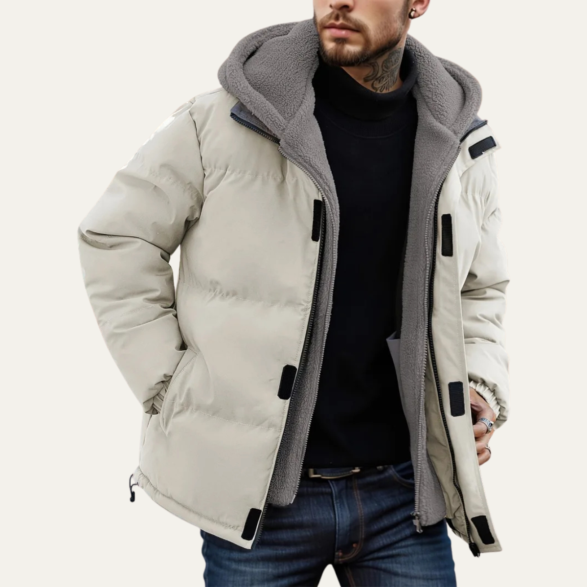 The Kirkwall Men's Hooded Zip Up Puffer Jacket with Fleece Lining  – White