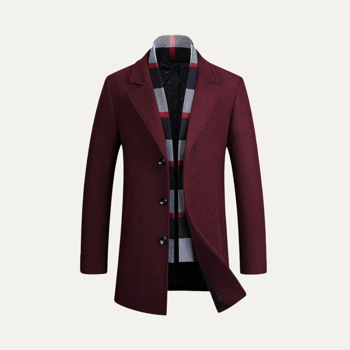 The Knightsbridge Men's Luxury Wool Overcoat - With Elegant Scarf Detail