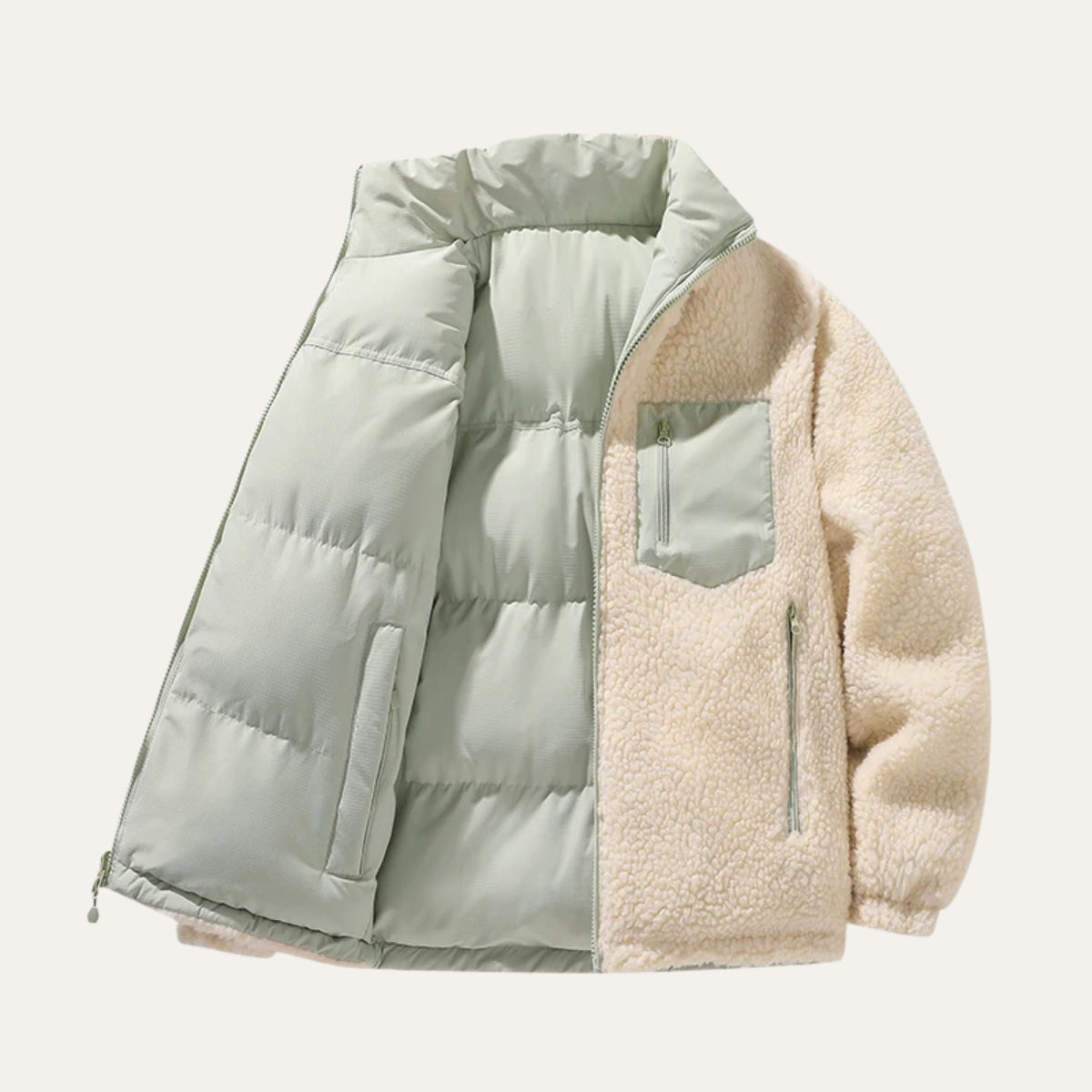 The Porto Ercole Men's Reversible Sherpa Zip Up Fleece Parka Jacket