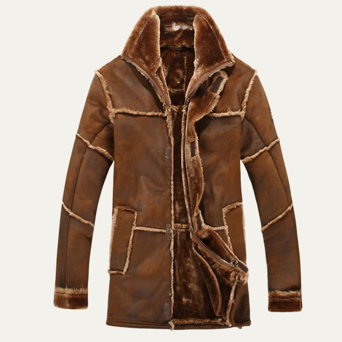 The Castelrotto Men’s Warm Winter Shearling Lined Suede Leather Jacket