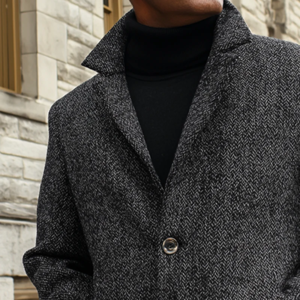 The Mayfair Men’s Luxury Herringbone Wool Overcoat – Grey