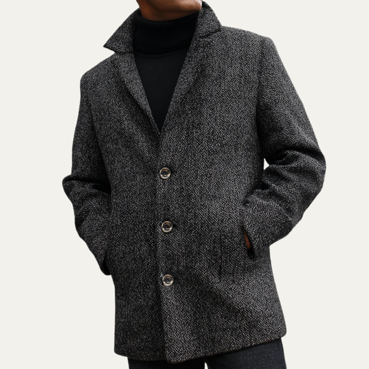 The Mayfair Men’s Luxury Herringbone Wool Overcoat – Grey