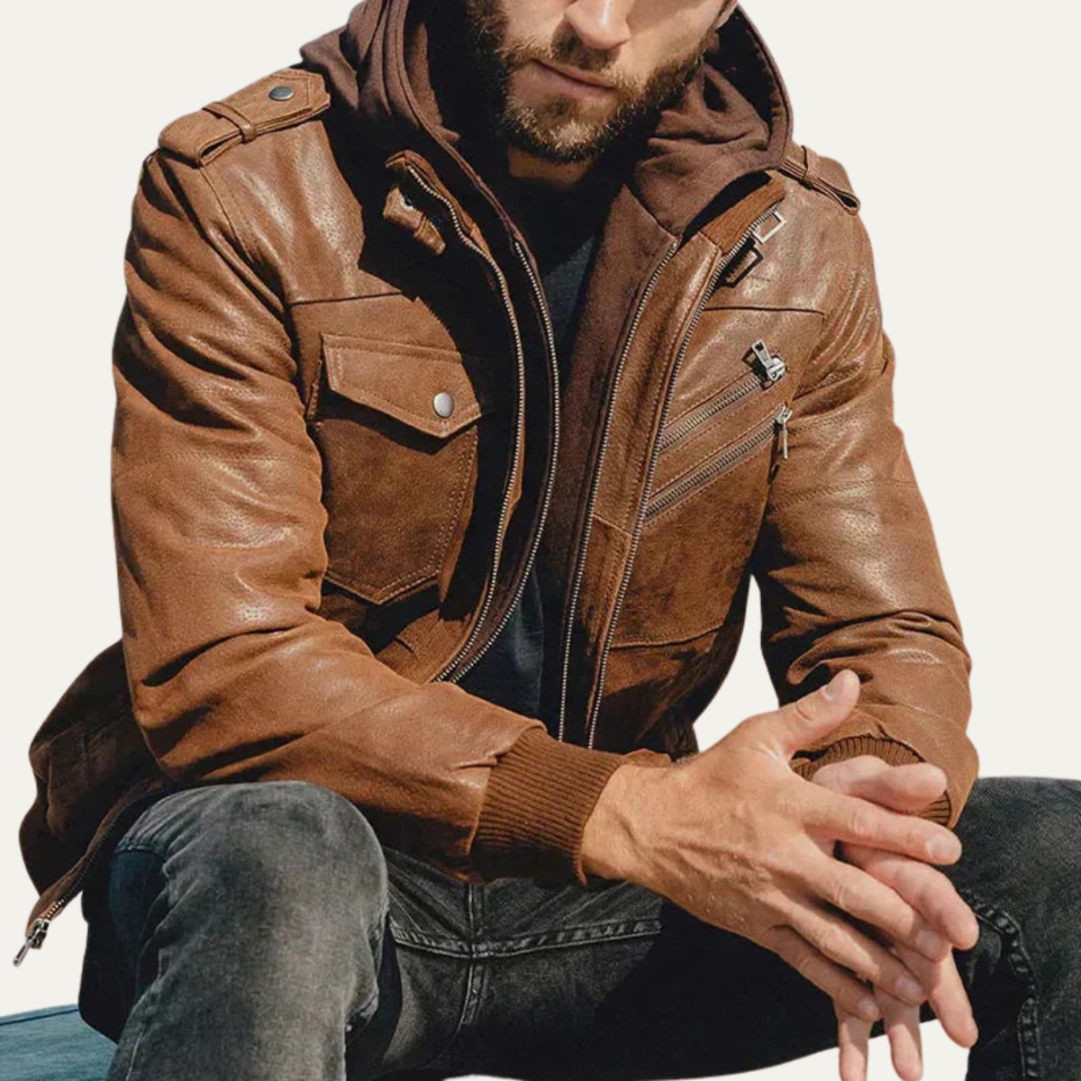 The Cardiff Men's Leather Biker Hooded Jacket