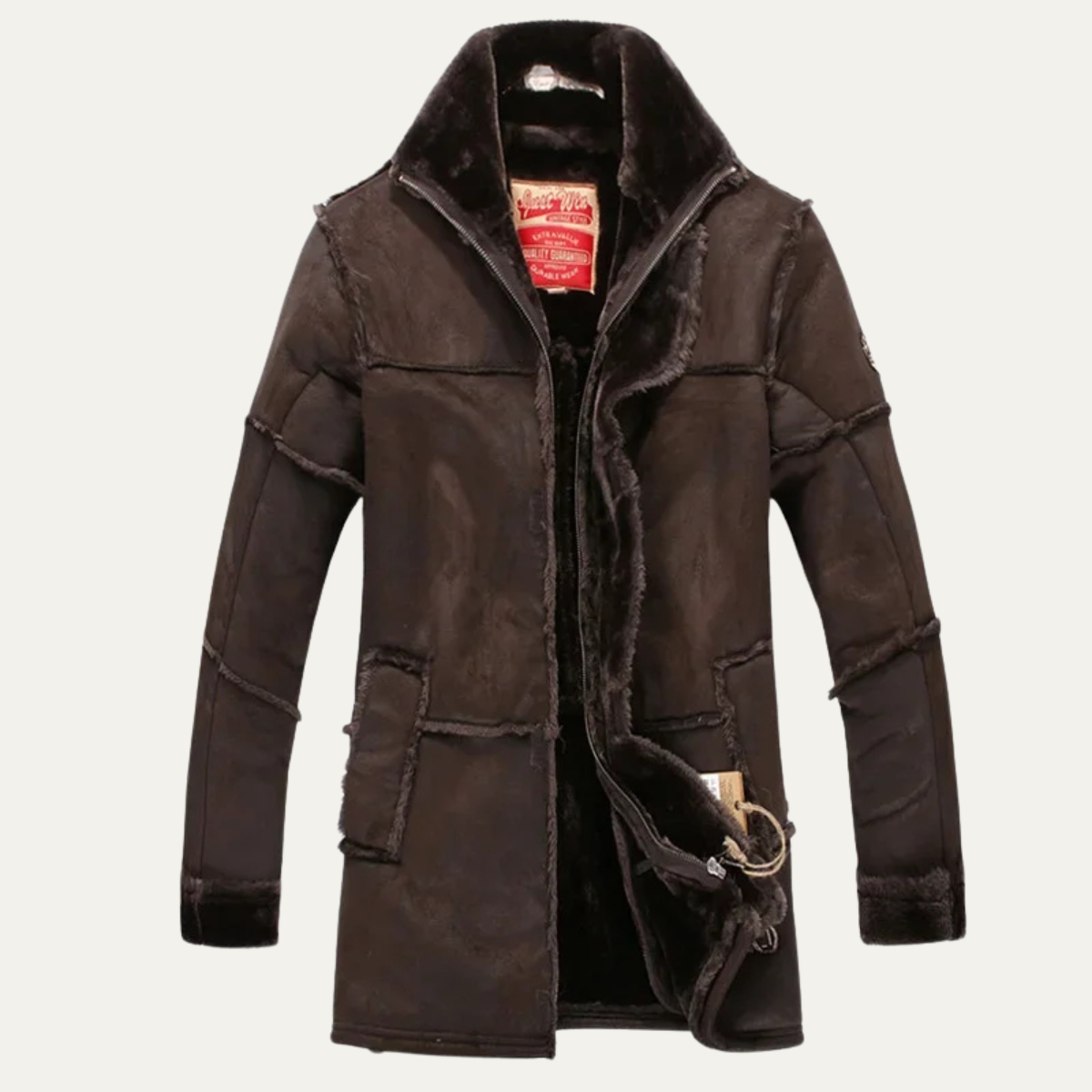 The Castelrotto Men’s Warm Winter Shearling Lined Suede Leather Jacket