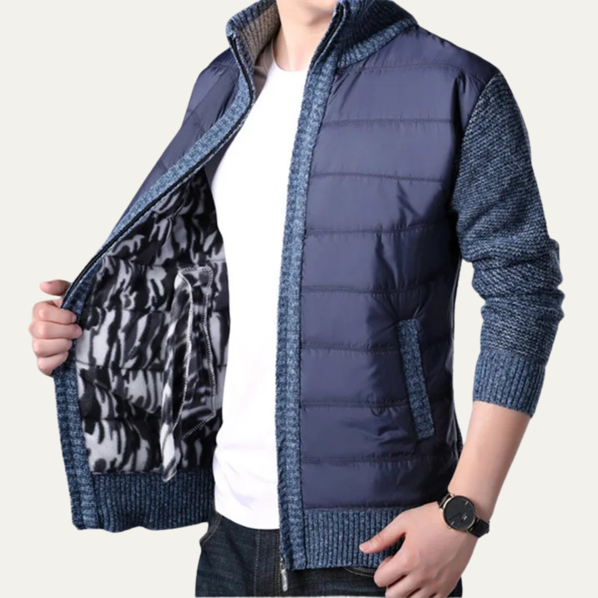 The Dundee Men's Winter Knit Sleeve Zip Up Puffer Jacket