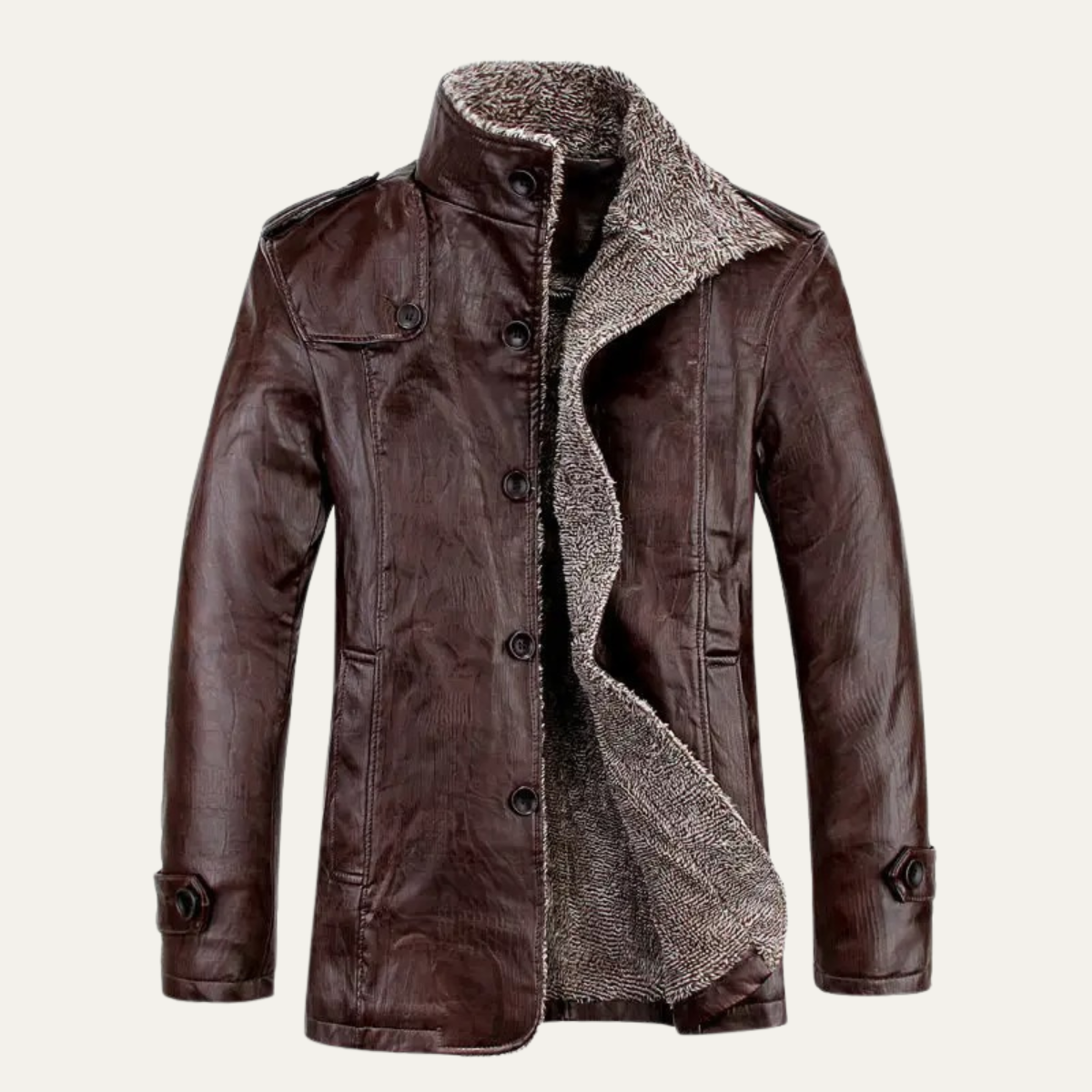 The Salina Men’s Warm Fleece Line Leather Jacket with Stand Collar