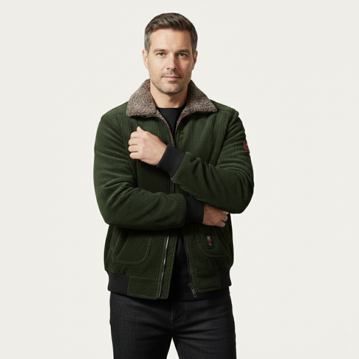 The Alassio Men’s Corduroy Jacket – Fleece Lined Winter Zip Up Coat with Fur Collar