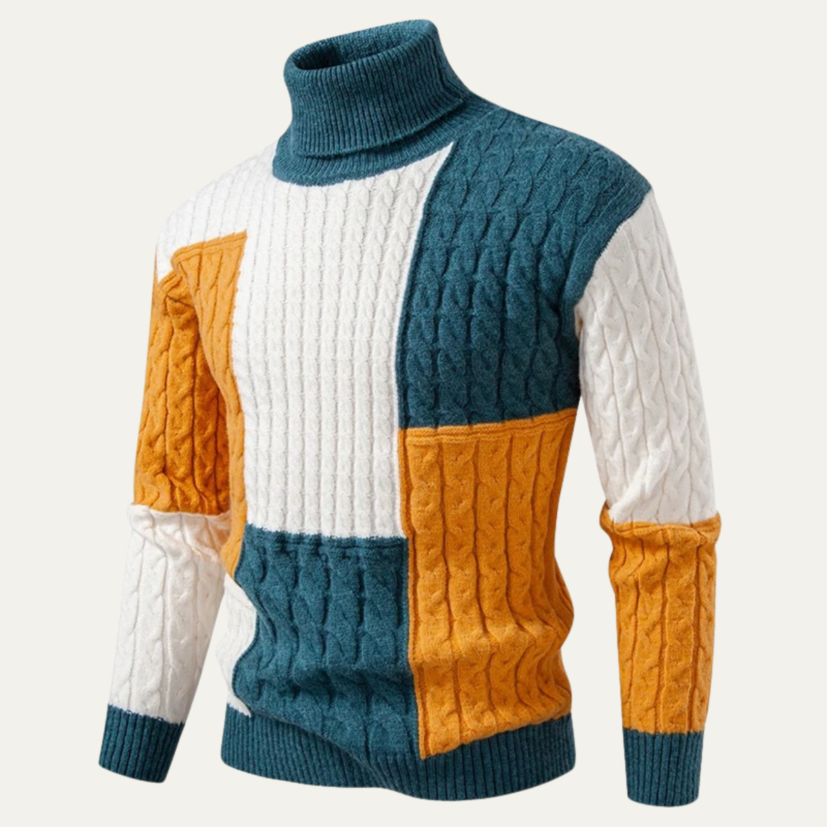 The Bevagna  Men’s Patchwork Knit Colour Block Turtleneck Jumper